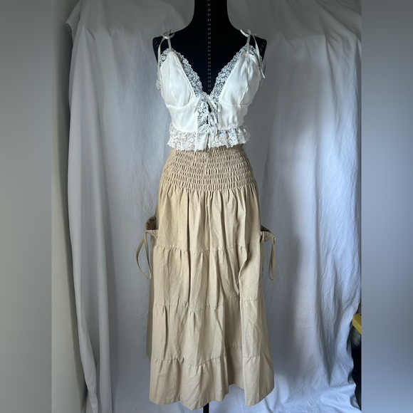Thaluta 100% Organic Cotton Boho Festival Maxi Skirt or Dress Keela Beige OS - Picture 3 of 11